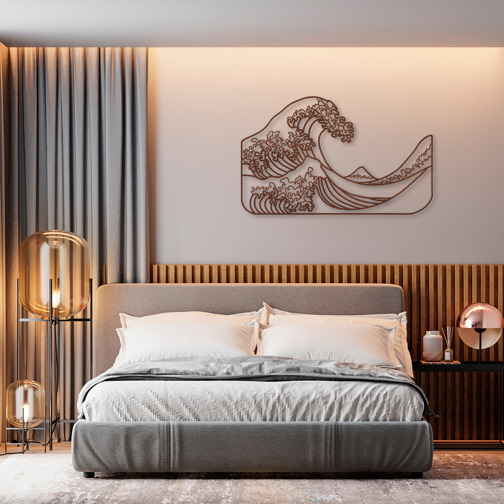 Quadro Escultura R Grande Onda de Kanagawa 120x73 Marrom