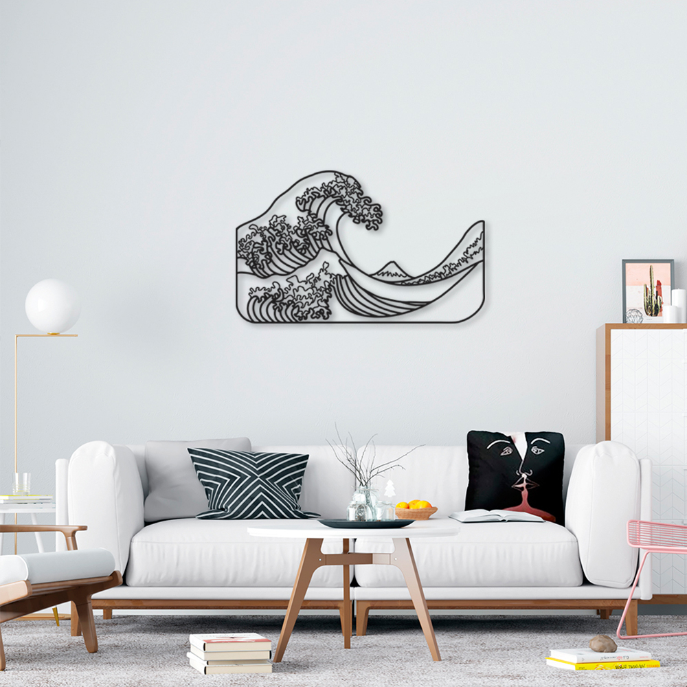 Quadro Escultura R Grande Onda de Kanagawa 200x123 Preto
