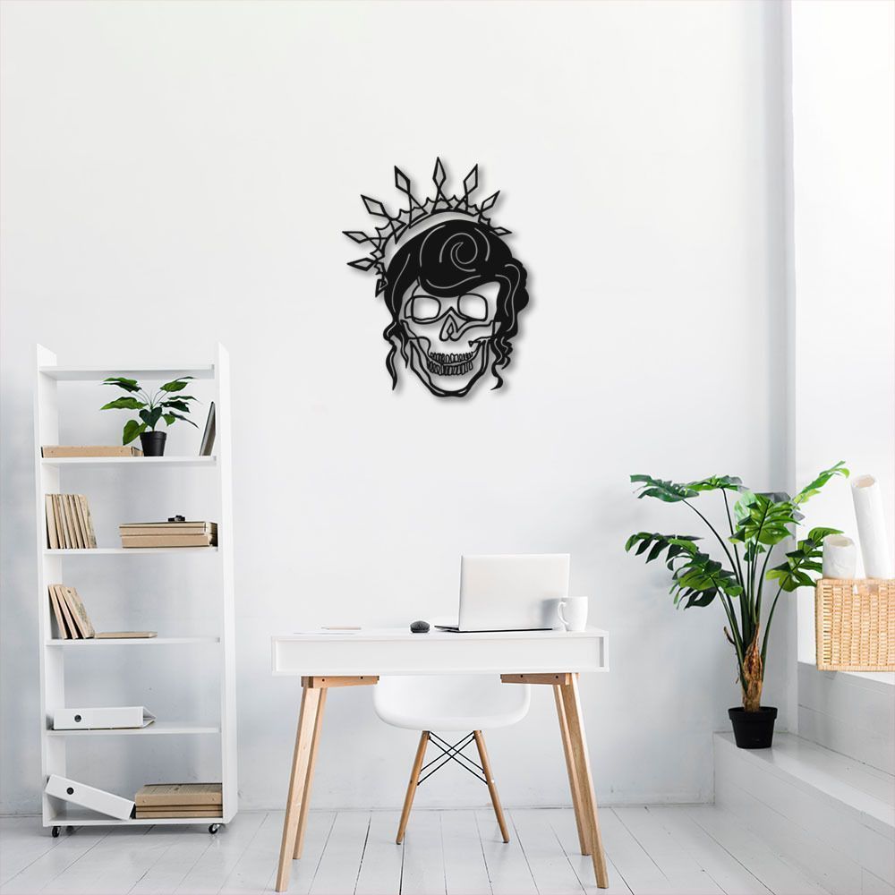 Quadro Escultura Rainha Caveira com Coroa 100x75 Preto