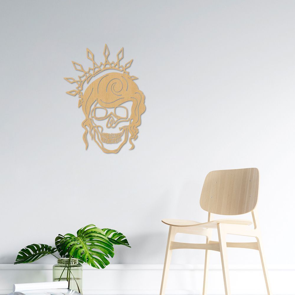 Quadro Escultura Rainha Caveira com Coroa 60x45 Areia