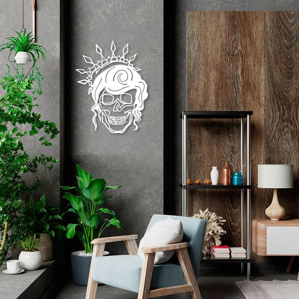 Quadro Escultura Rainha Caveira com Coroa 60x45 Branco