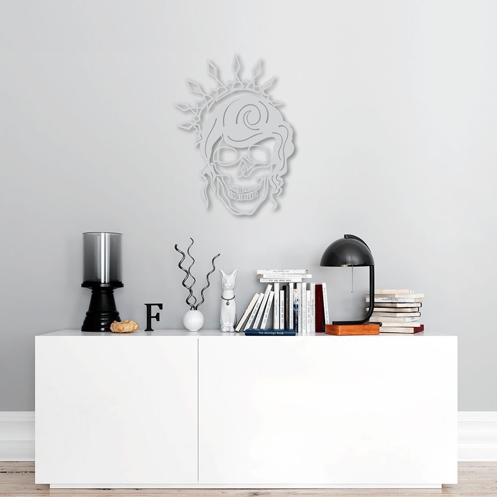 Quadro Escultura Rainha Caveira com Coroa 60x45 Cinza