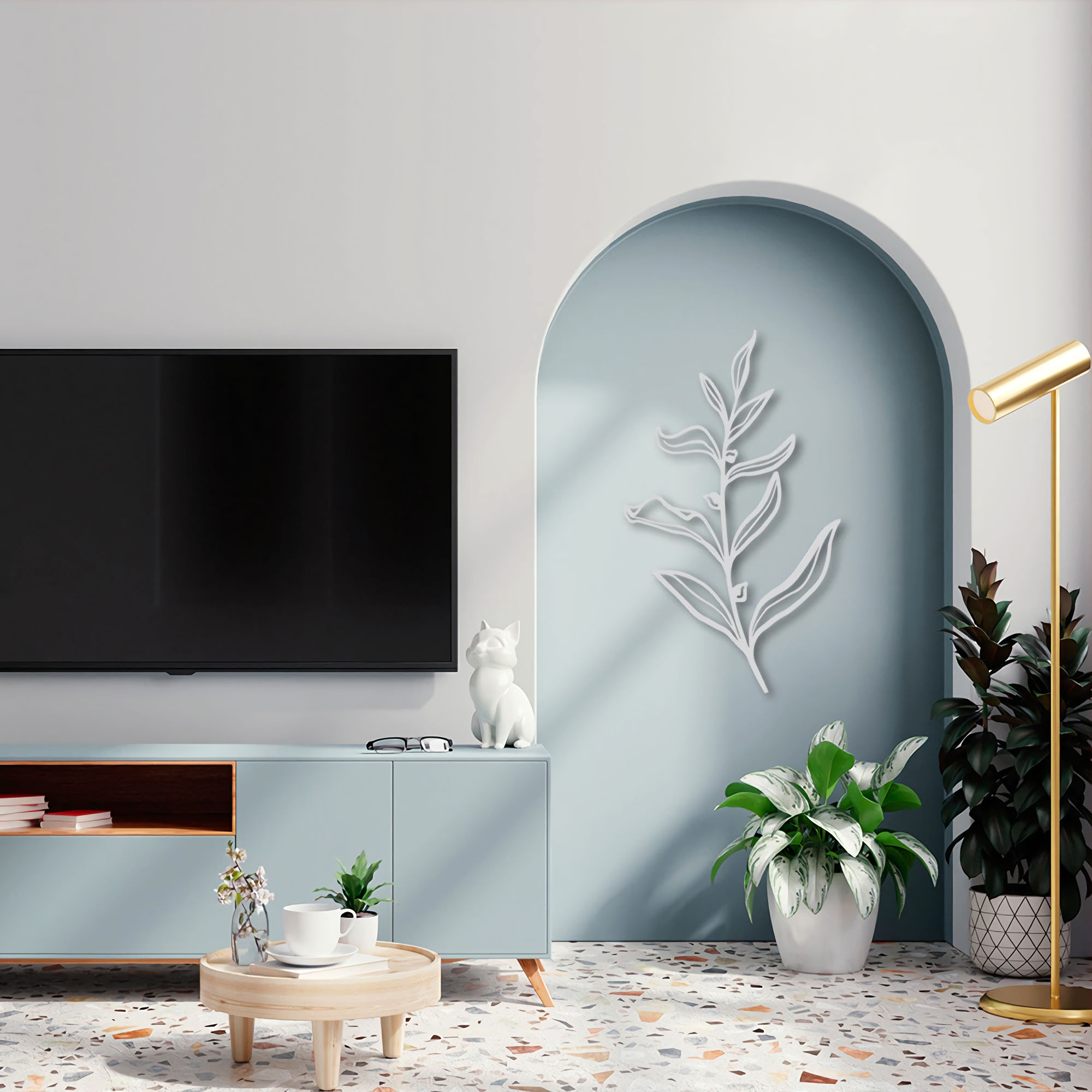 Quadro Escultura Ramo com Frutinhas 100x59 Cinza