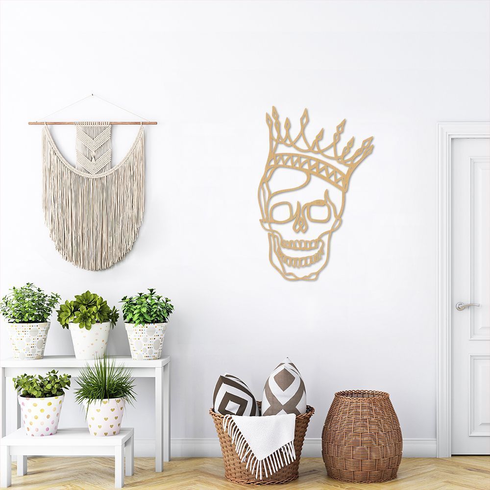 Quadro Escultura Rei Caveira com Coroa One Line 150x95 Areia