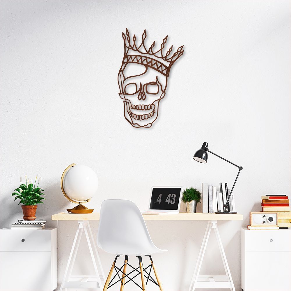Quadro Escultura Rei Caveira com Coroa One Line 80x52 Marrom