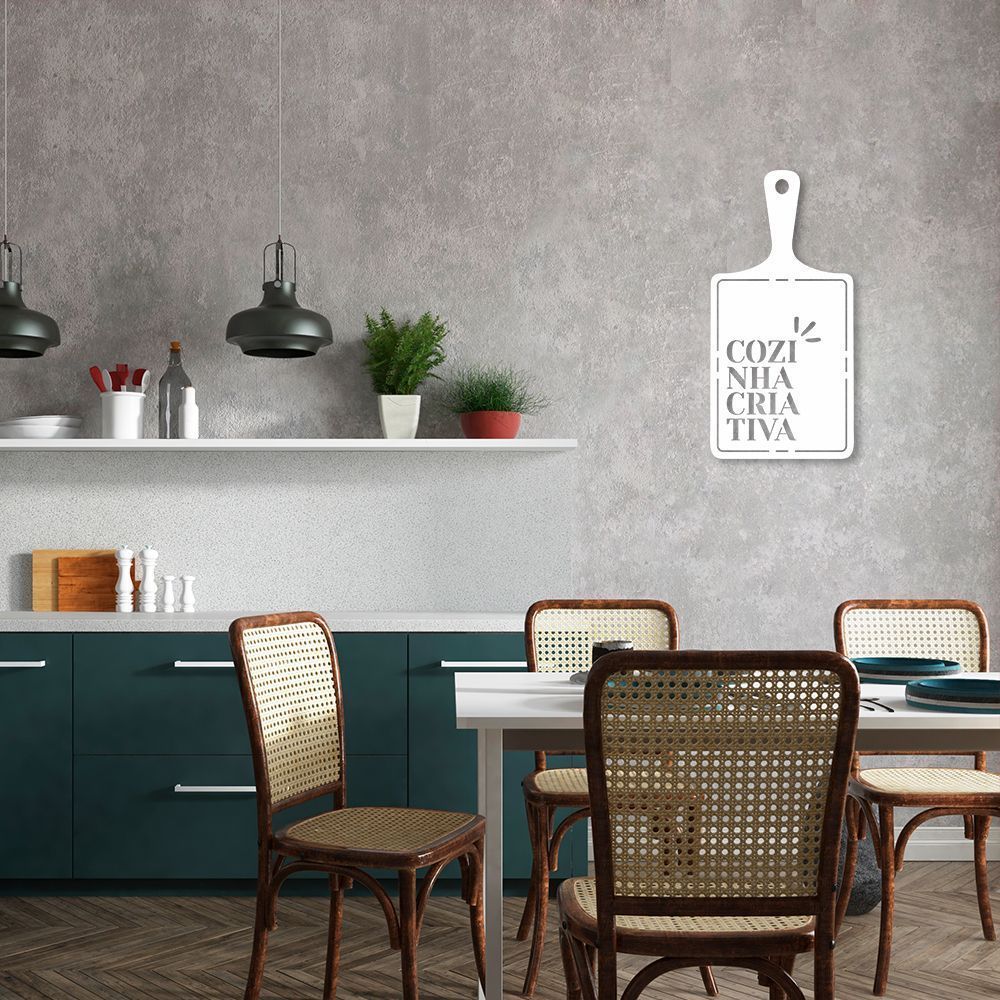 Quadro Escultura Tábua Cozinha Criativa 100x50 Branco