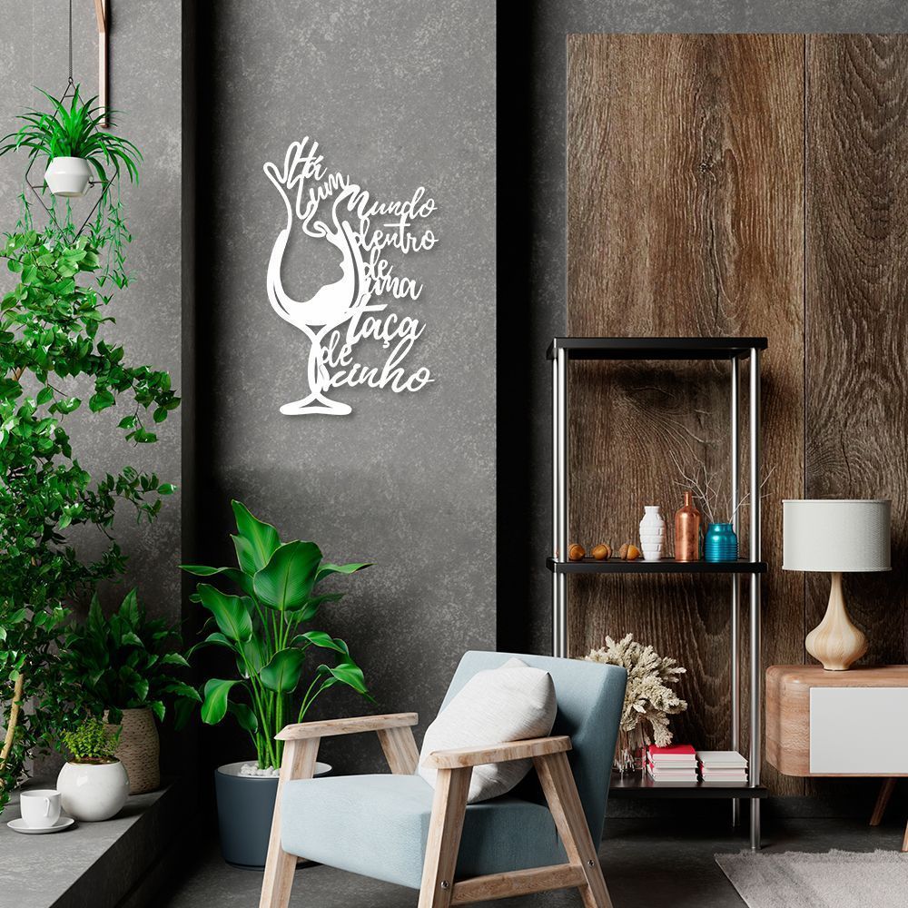 Quadro Escultura Taça de Vinho Frase 120x75 Branco