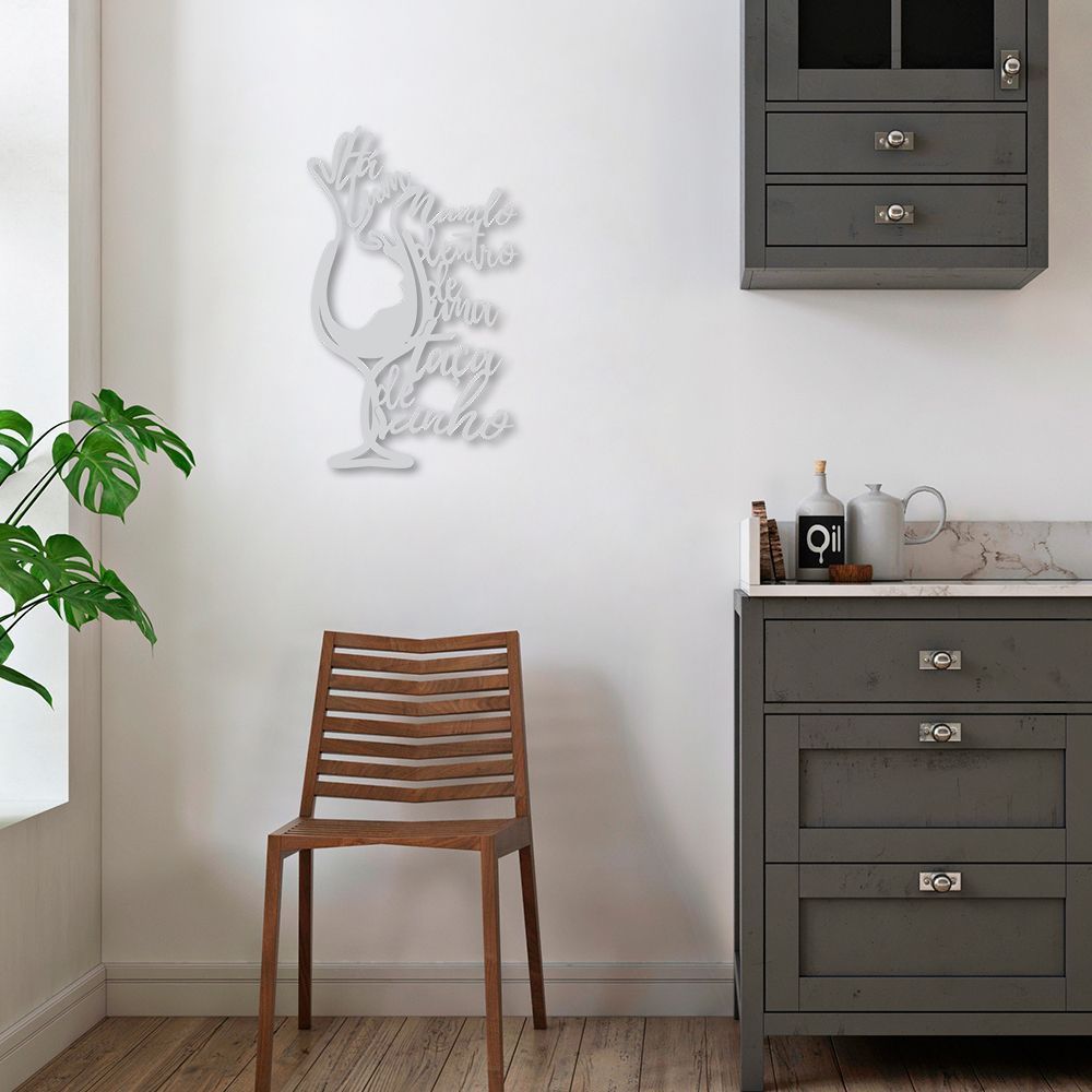 Quadro Escultura Taça de Vinho Frase 120x75 Cinza