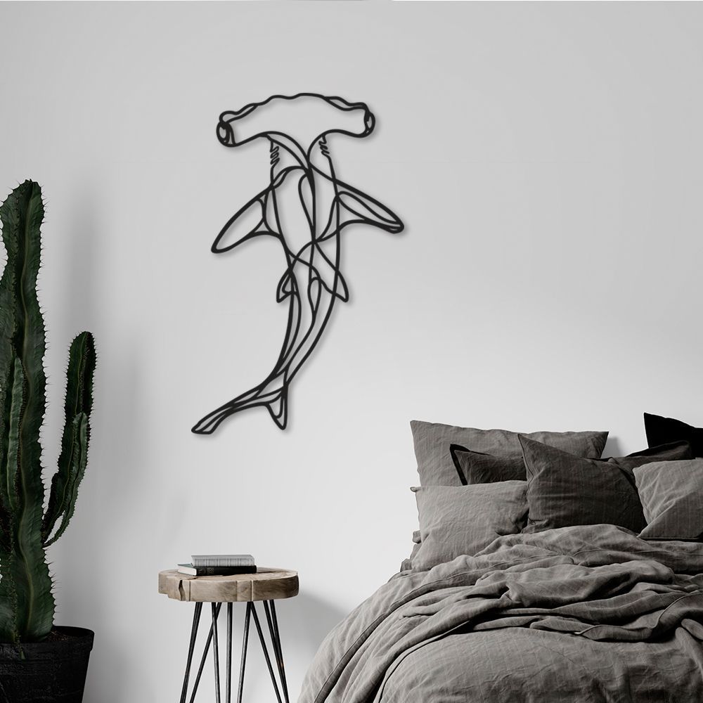 Quadro Escultura Tubarão Martelo One Line 100x61 Preto