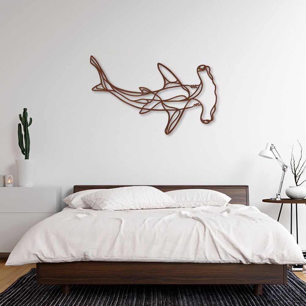 Quadro Escultura Tubarão Martelo One Line 60x37 Marrom