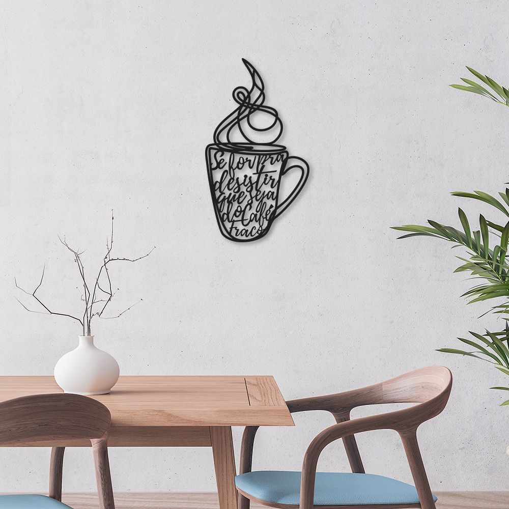 Quadro Escultura Xícara de Café Frase 120x68 Preto