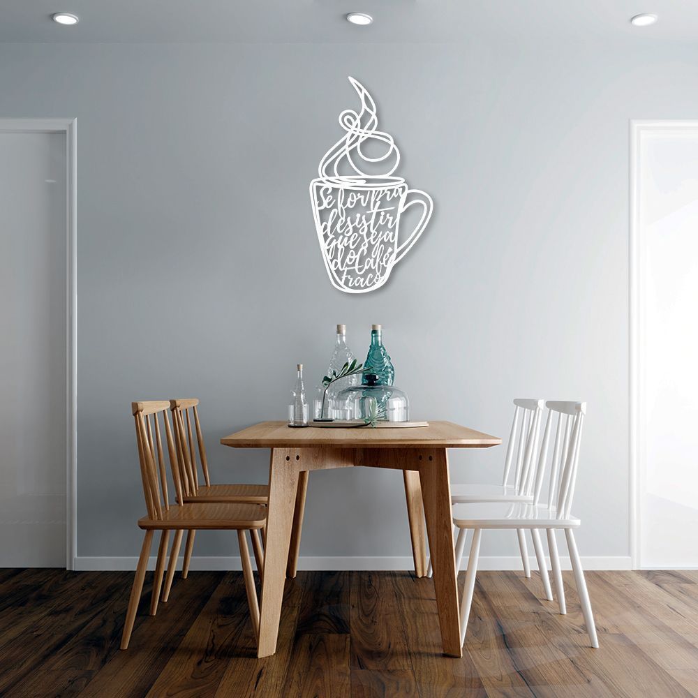 Quadro Escultura Xícara de Café Frase 80x44 Branco