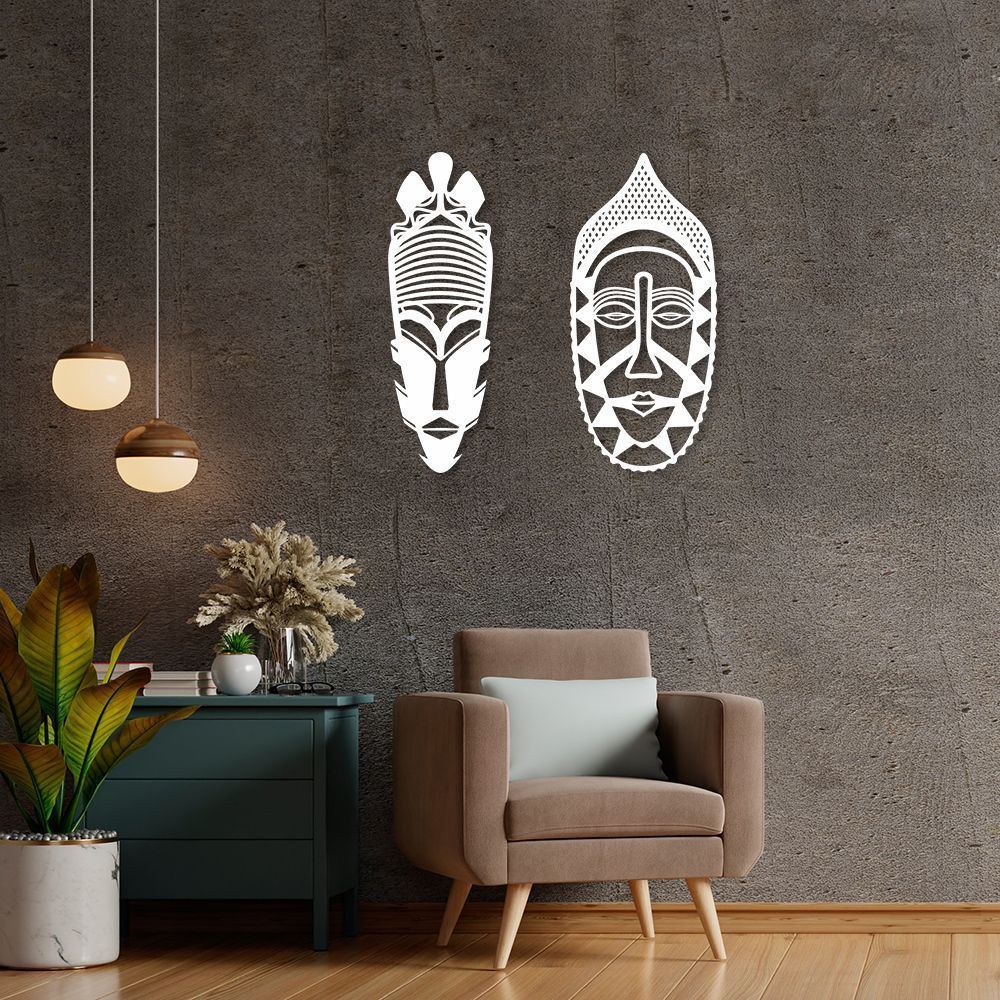 Quadro Escultura de 2 Carrancas 100x103 Branco
