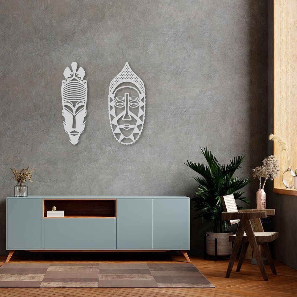 Quadro Escultura de 2 Carrancas 100x103 Cinza