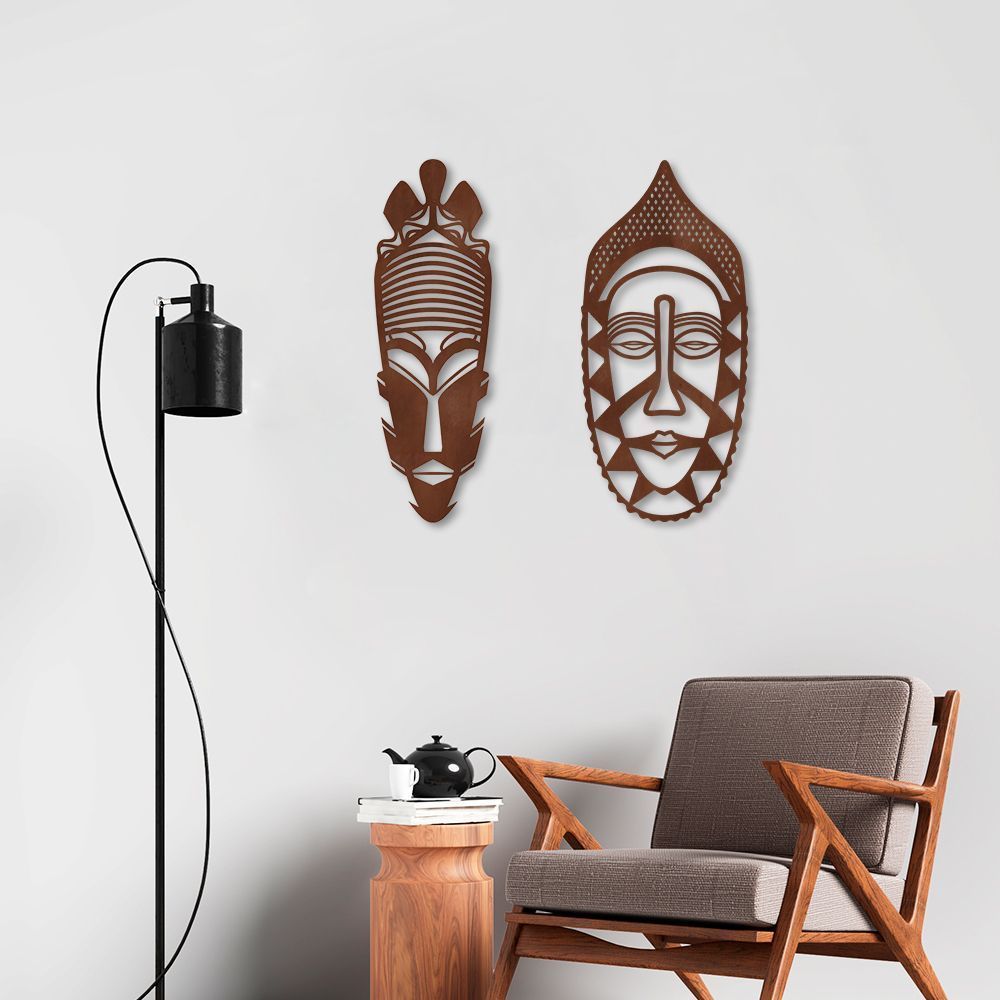 Quadro Escultura de 2 Carrancas 100x103 Marrom