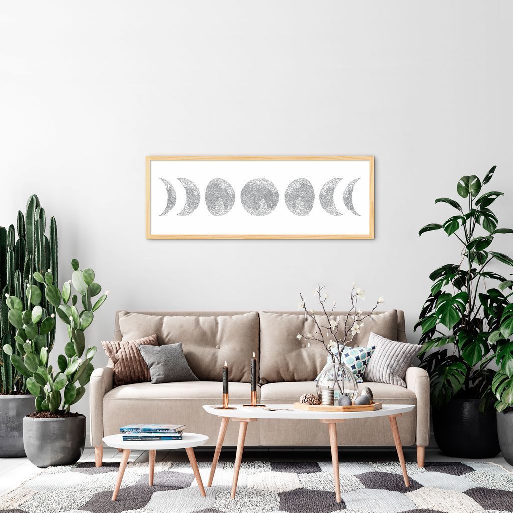 Quadro Fases da Lua Drawn Art 120x43 Caixa Marfim