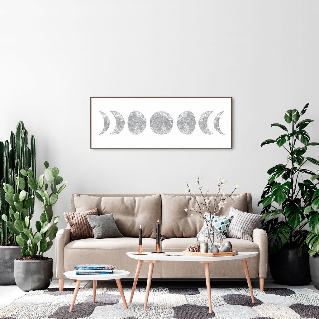 Quadro Fases da Lua Drawn Art 120x43 Filete Marrom