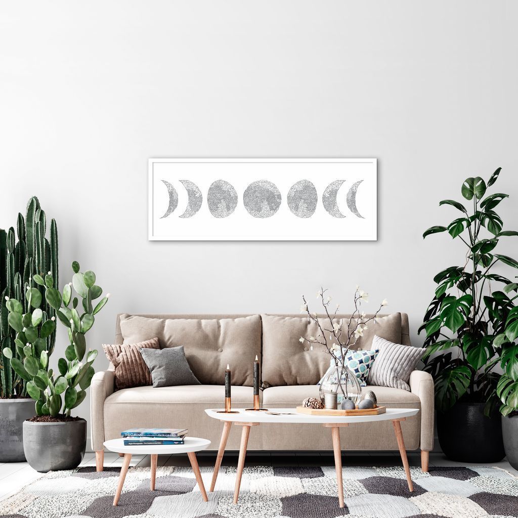 Quadro Fases da Lua Drawn Art 5 60x21 Caixa Branco