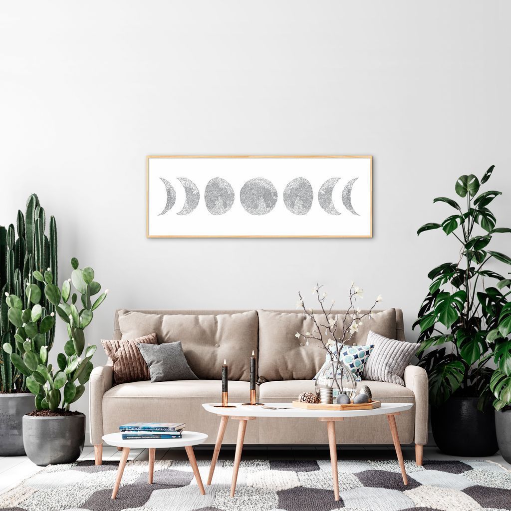 Quadro Fases da Lua Drawn Art 5 60x21 Filete Marfim