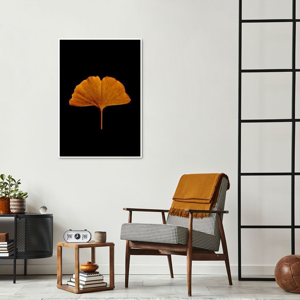 Quadro Folha Amarela Ginkgo Biloba 43x30 Filete Branco