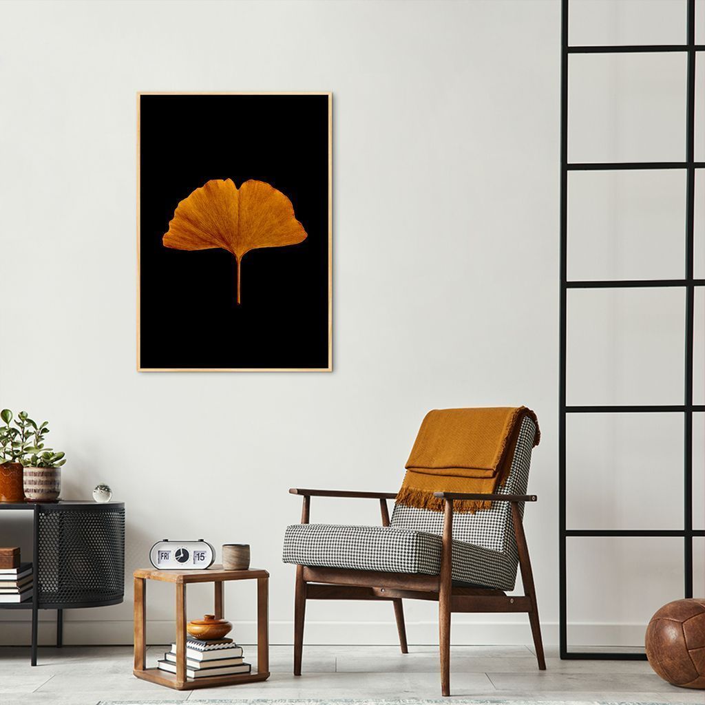 Quadro Folha Amarela Ginkgo Biloba 43x30 Filete Marfim