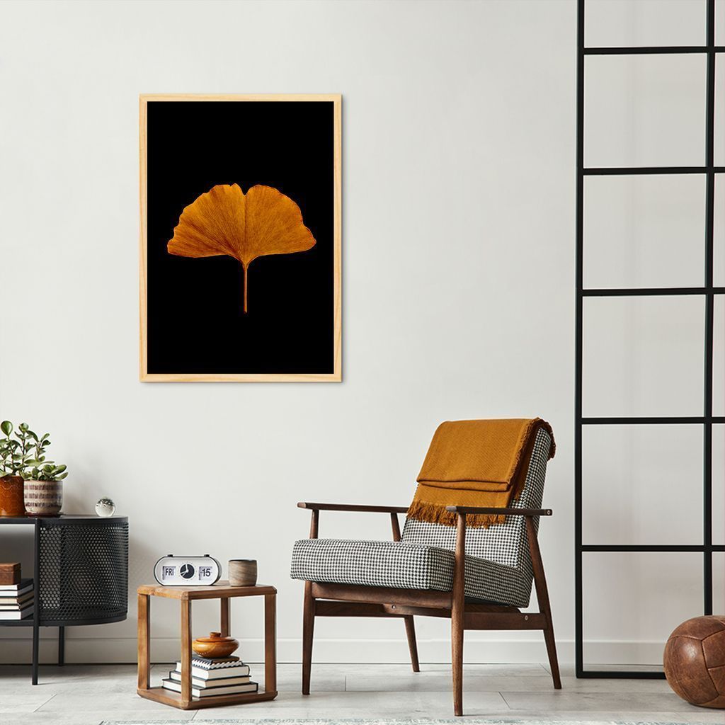 Quadro Folha Amarela Ginkgo Biloba 60x43 Caixa Marfim