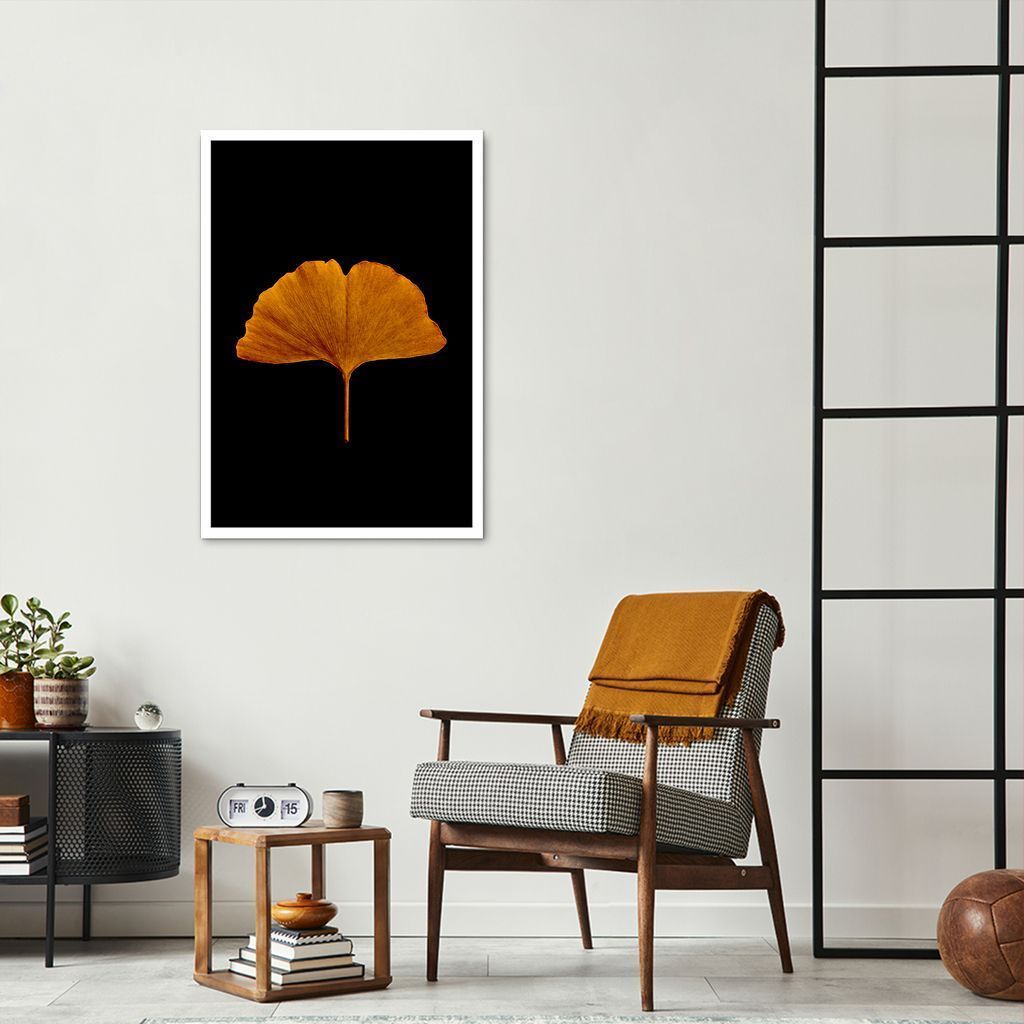 Quadro Folha Amarela Ginkgo Biloba 86x60 Caixa Branco