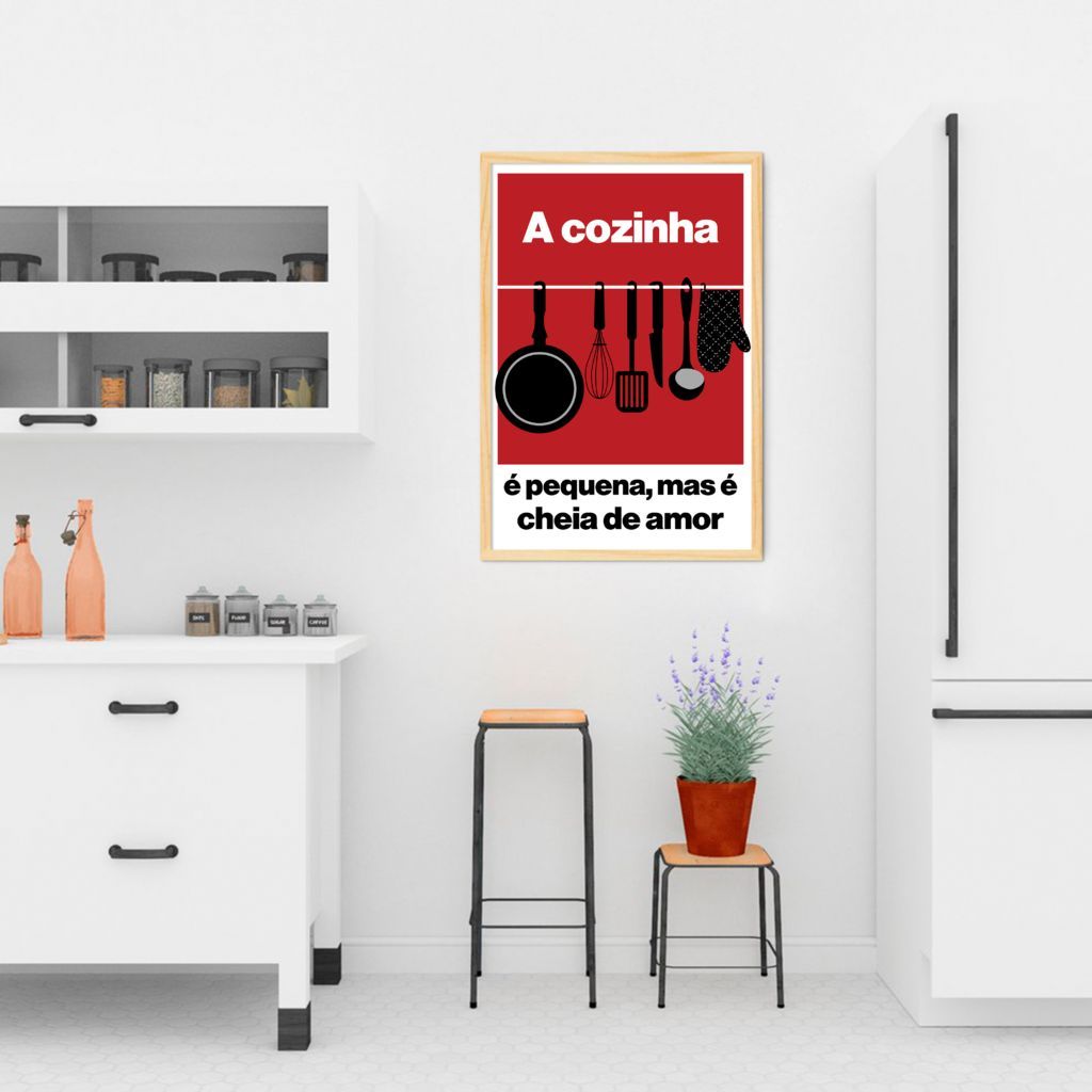 Quadro Frase A Cozinha é Pequena 43x30 Caixa Marfim