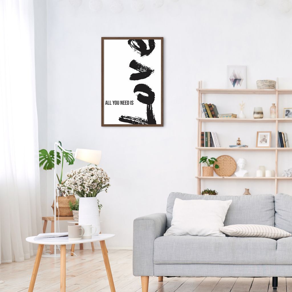 Quadro Frase All You Need is Love 43x30 Caixa Marrom
