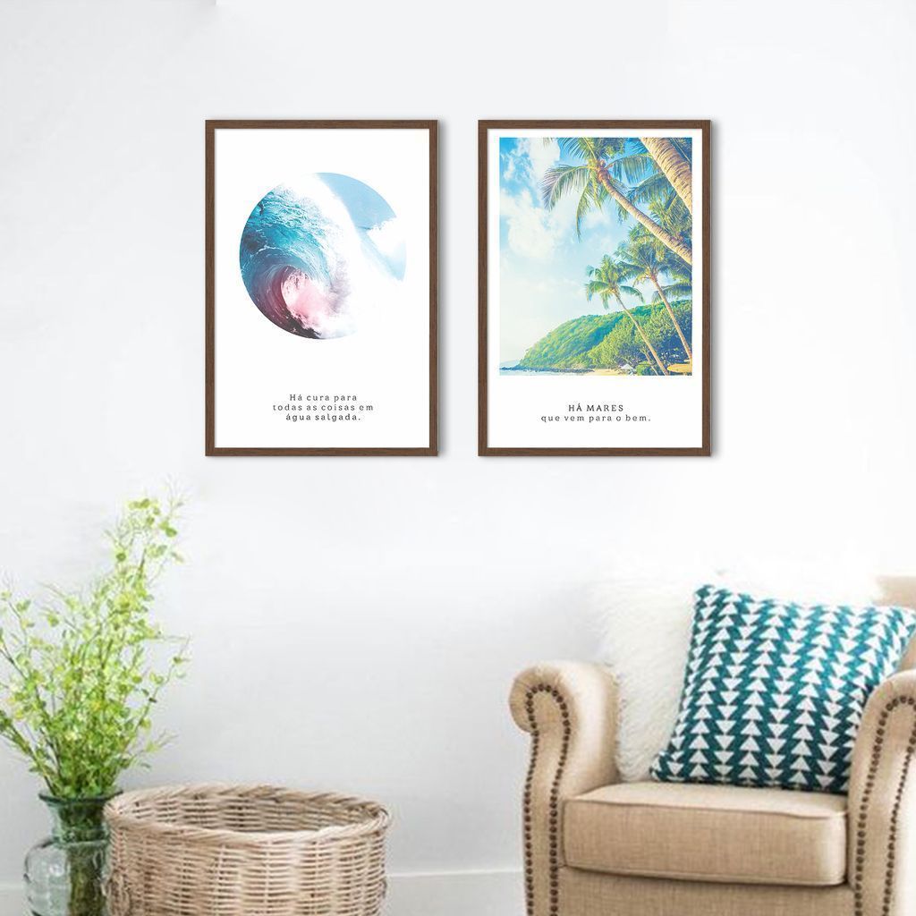 Quadro Frase Diver Mar e Praia 142x100 2-100x70 Caixa Marrom