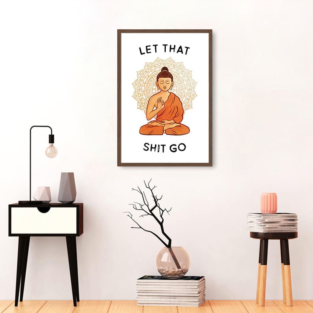 Quadro Frase Divertida Meditação 43x30 Caixa Marrom