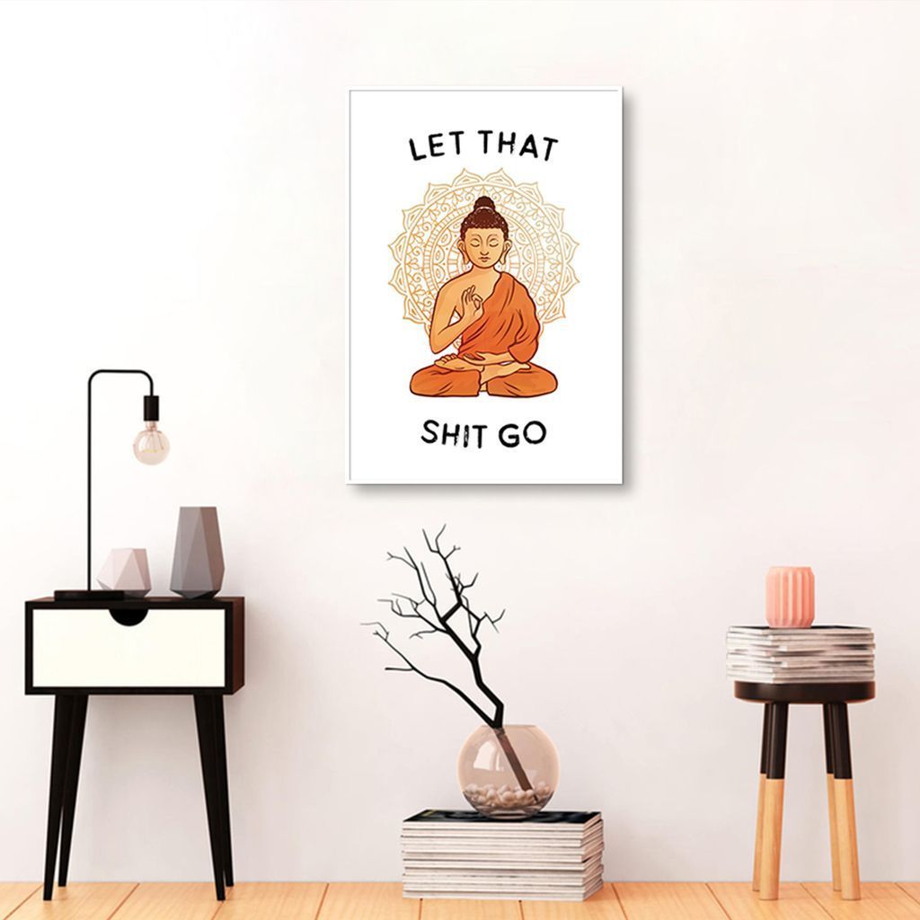 Quadro Frase Divertida Meditação 43x30 Filete Branco