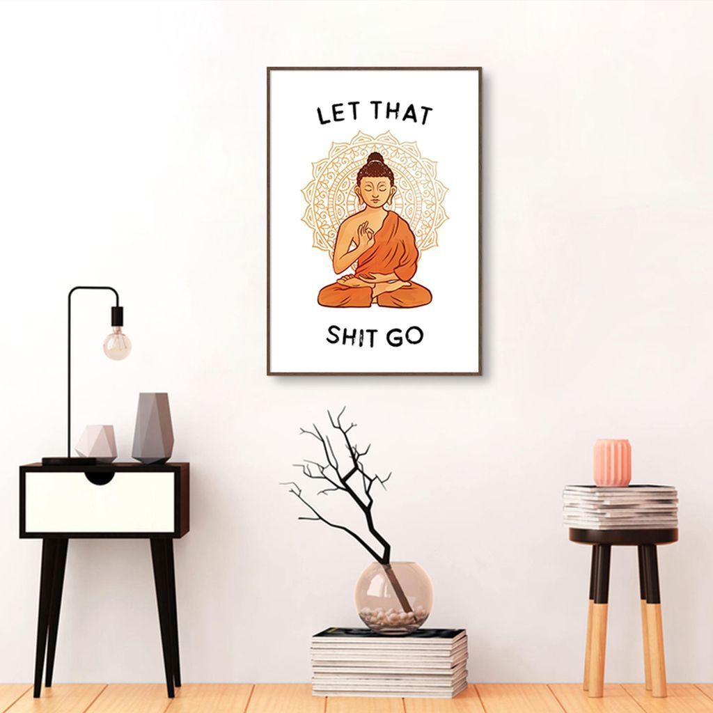 Quadro Frase Divertida Meditação 43x30 Filete Marrom