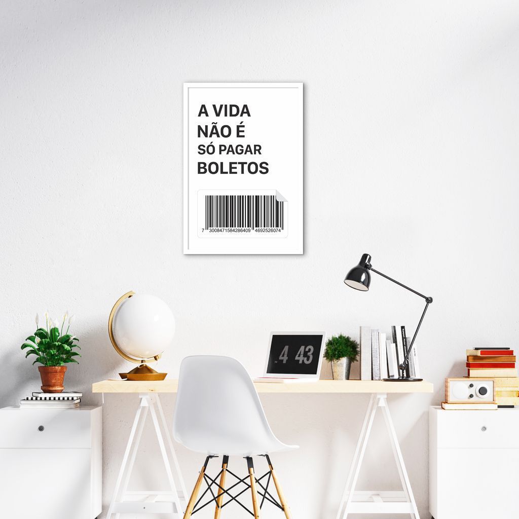 Quadro Frase Divertida Pagar Boletos 100x70 Caixa Branco