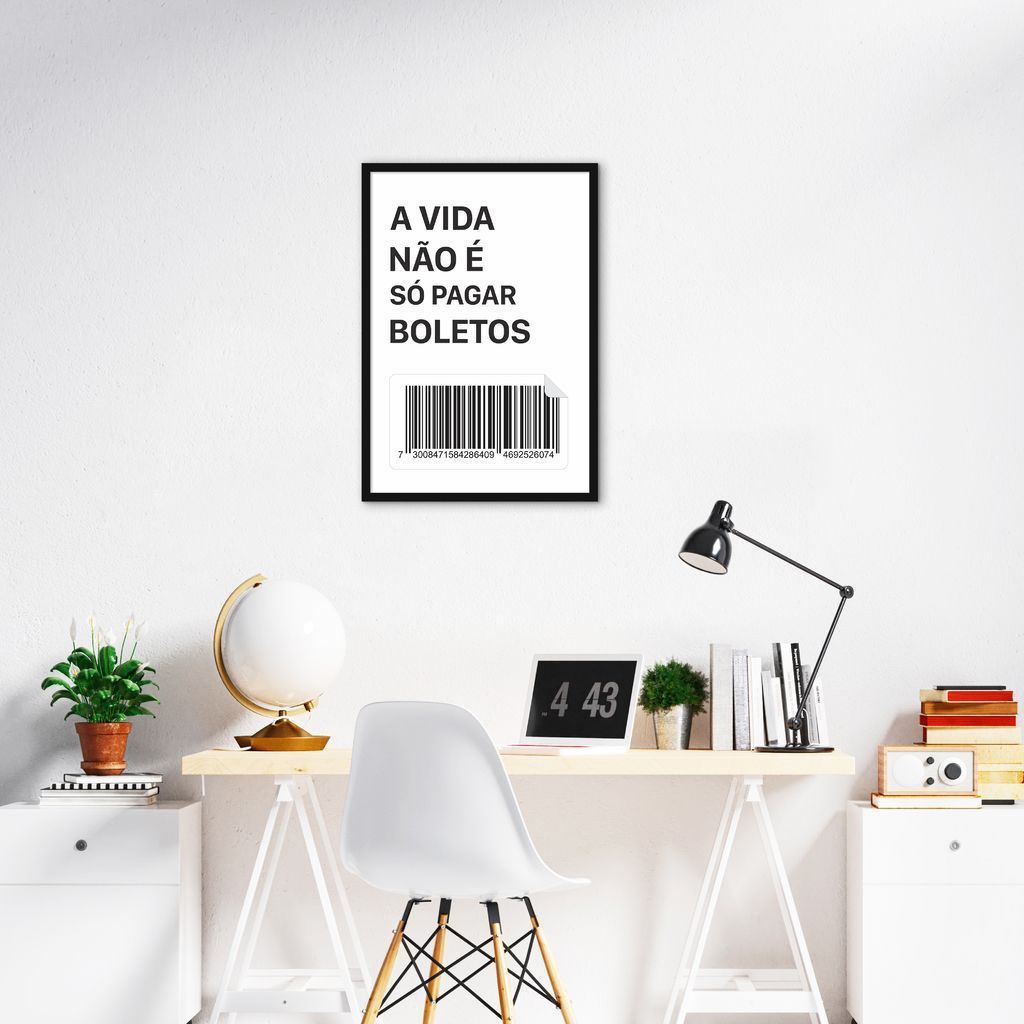 Quadro Frase Divertida Pagar Boletos 100x70 Caixa Preto