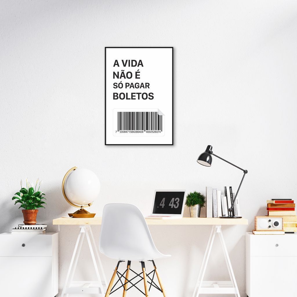 Quadro Frase Divertida Pagar Boletos 60x43 Filete Preto
