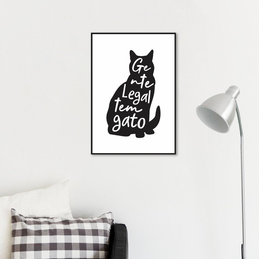Quadro Frase Gente legal tem Gato 100x70 Filete Preto
