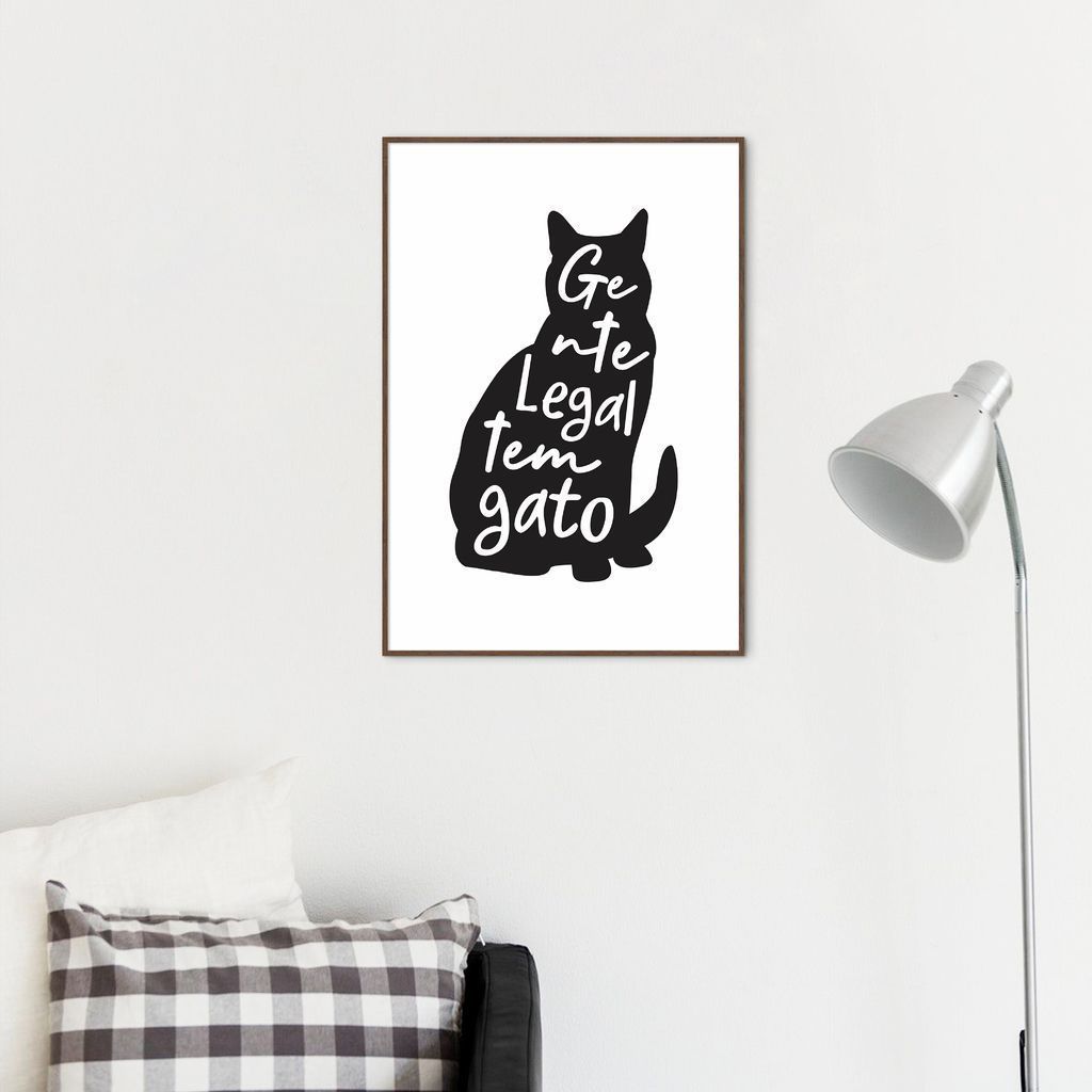 Quadro Frase Gente legal tem Gato 43x30 Filete Marrom