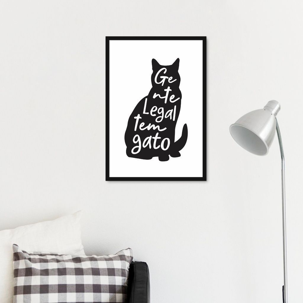 Quadro Frase Gente legal tem Gato 86x60 Caixa Preto