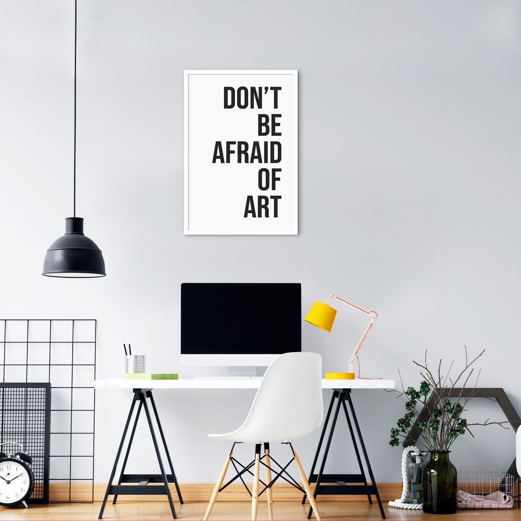 Quadro Frase Não tenha medo da Arte 60x43 Caixa Branco