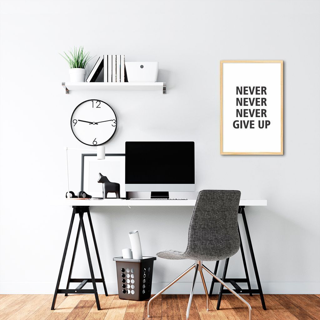 Quadro Frase Never Give Up 60x43 Caixa Marfim