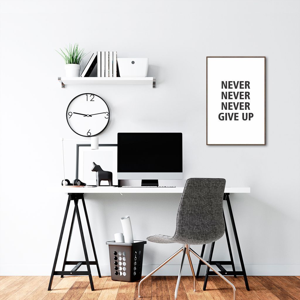 Quadro Frase Never Give Up 60x43 Filete Marrom