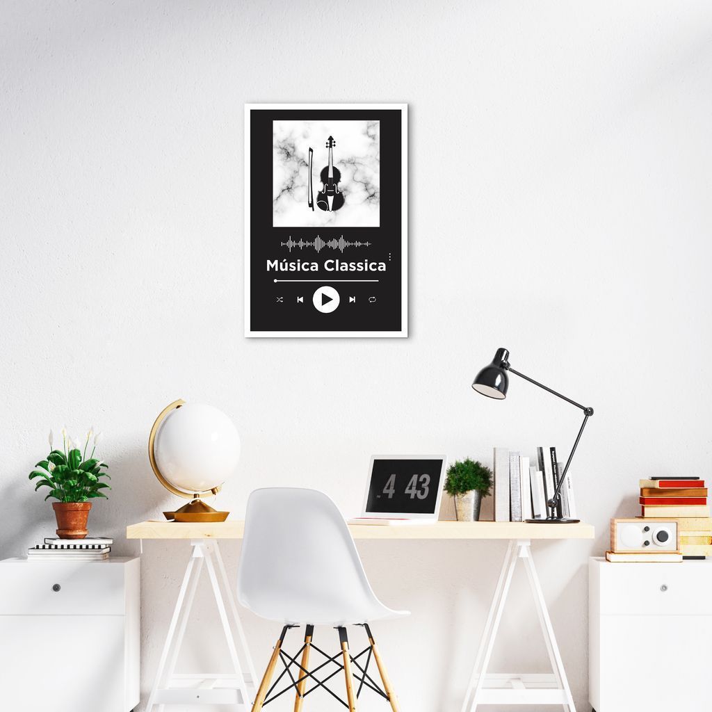 Quadro Gênero Musical Clássica 43x30 Caixa Branco Preto