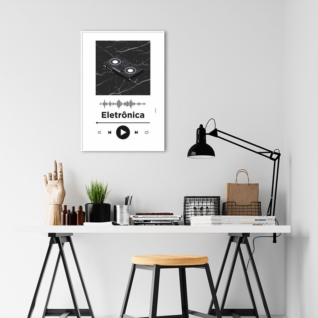 Quadro Gênero Musical Eletrônica 100x70 Filete Branco Branco