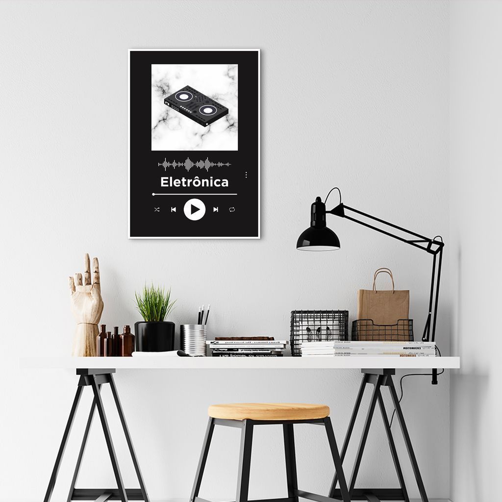 Quadro Gênero Musical Eletrônica 100x70 Filete Branco Preto