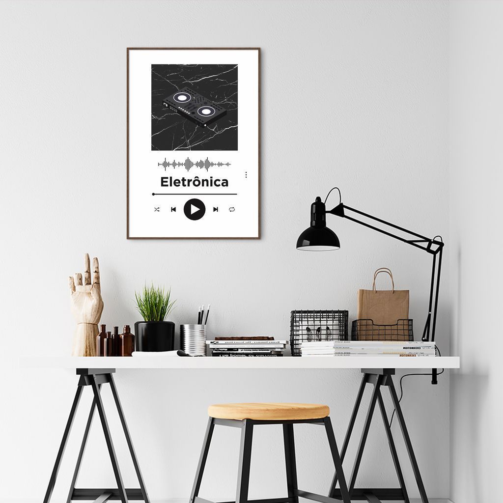 Quadro Gênero Musical Eletrônica 100x70 Filete Marrom Branco