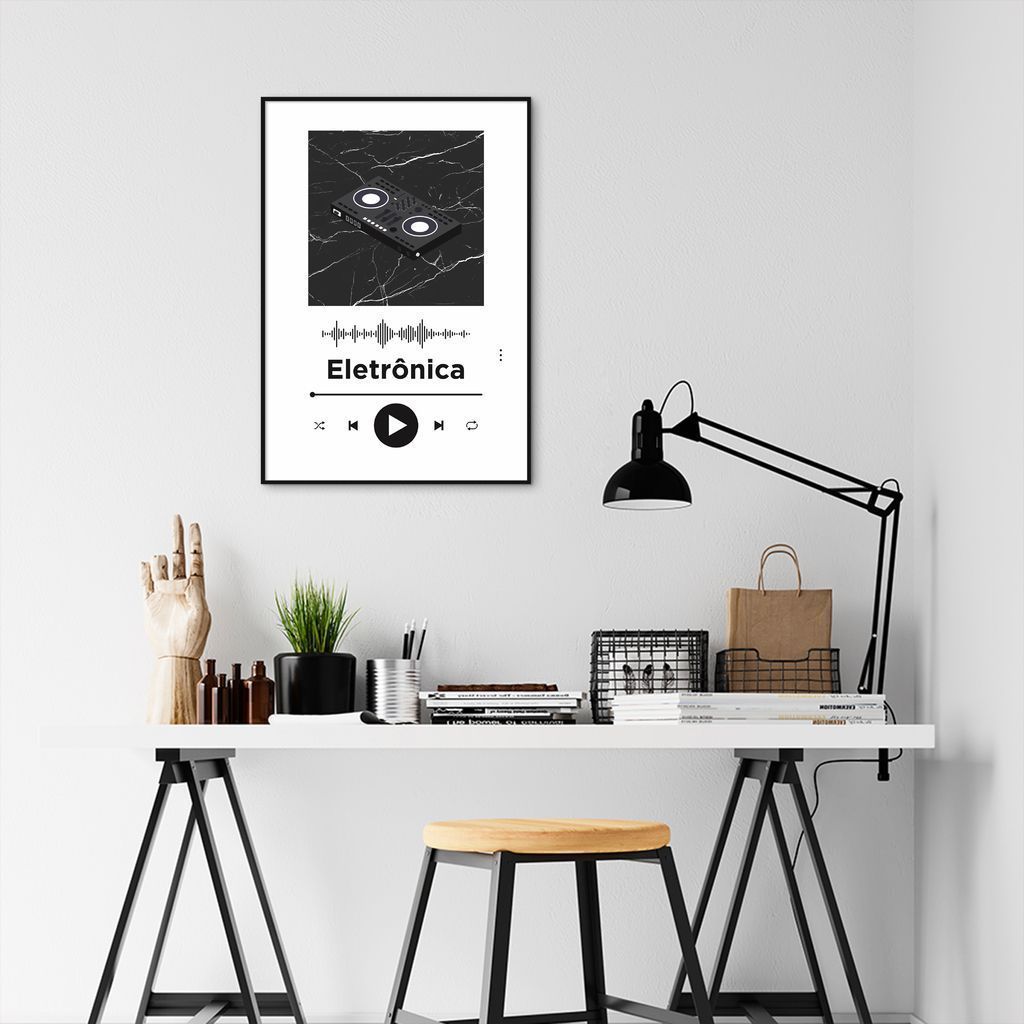 Quadro Gênero Musical Eletrônica 100x70 Filete Preto Branco