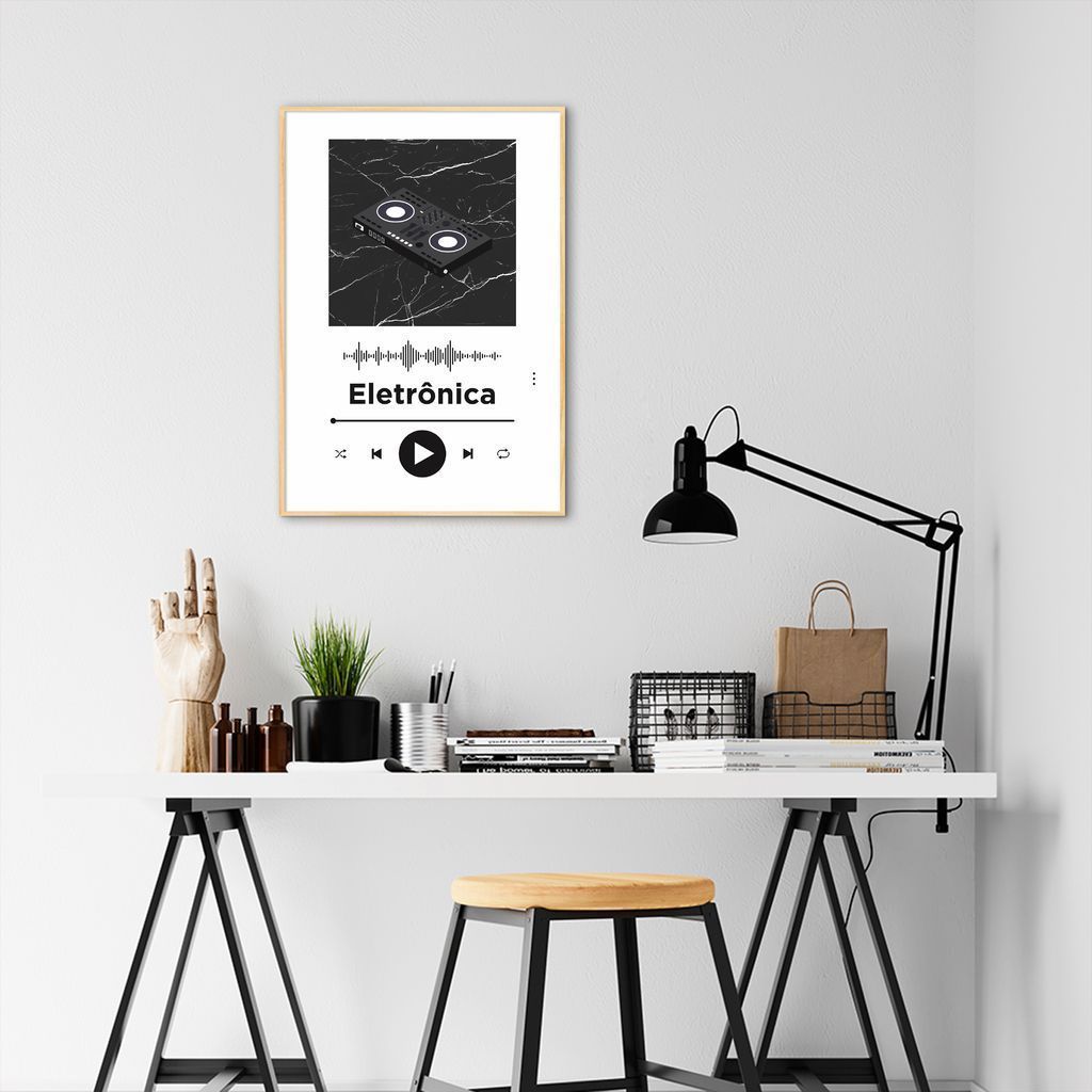 Quadro Gênero Musical Eletrônica 43x30 Filete Marfim Branco