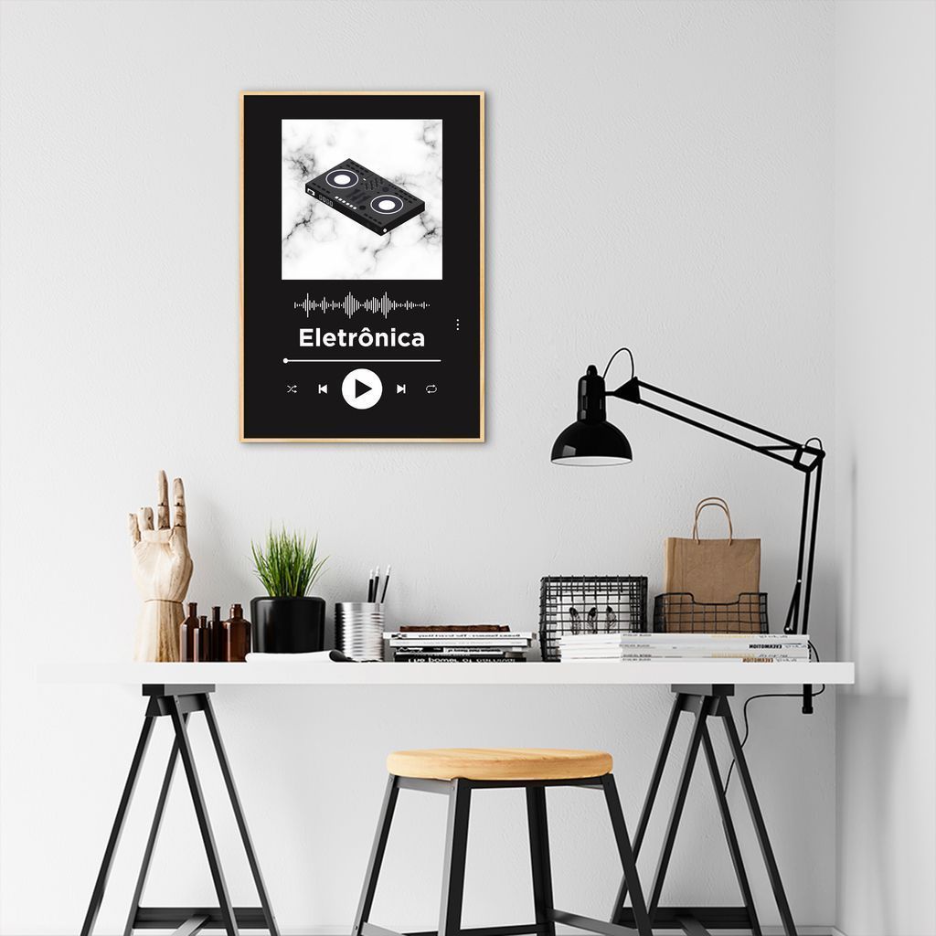 Quadro Gênero Musical Eletrônica 43x30 Filete Marfim Preto