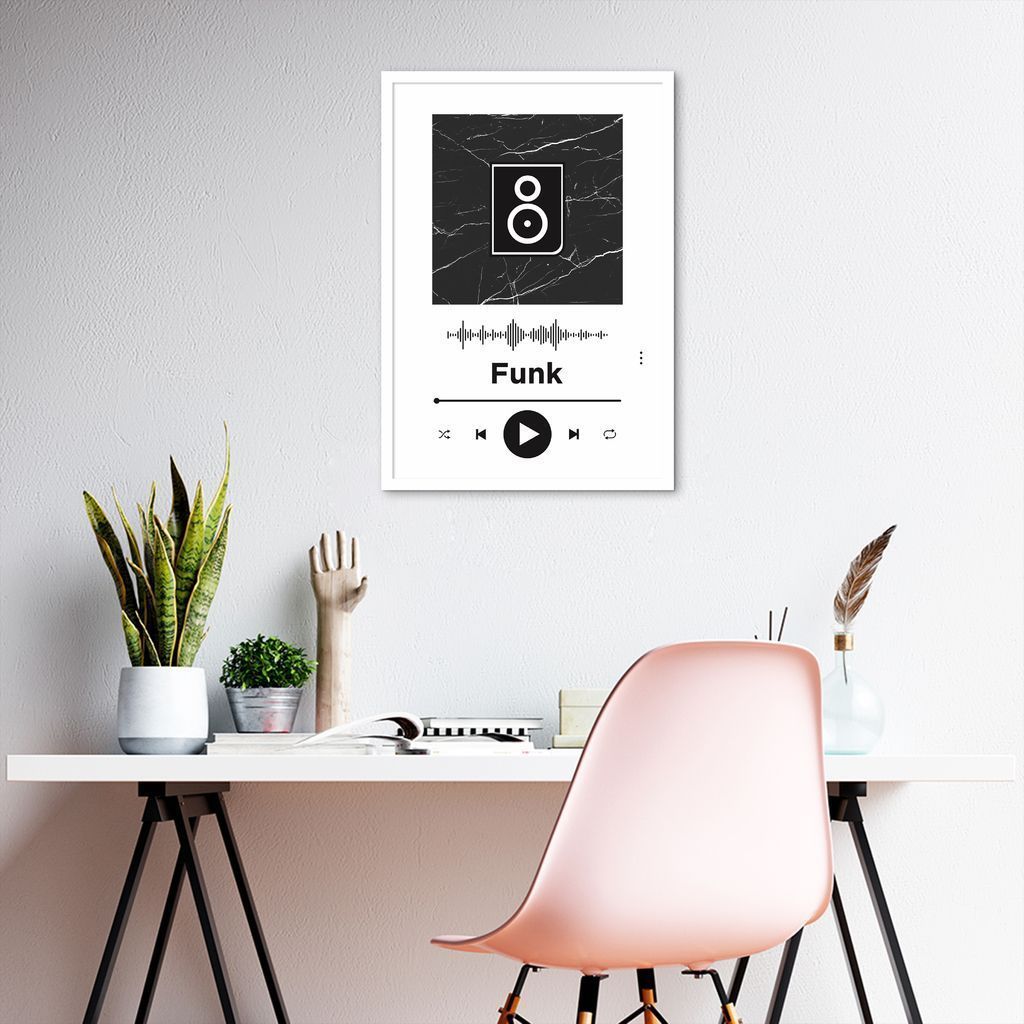 Quadro Gênero Musical Funk 43x30 Caixa Branco Branco